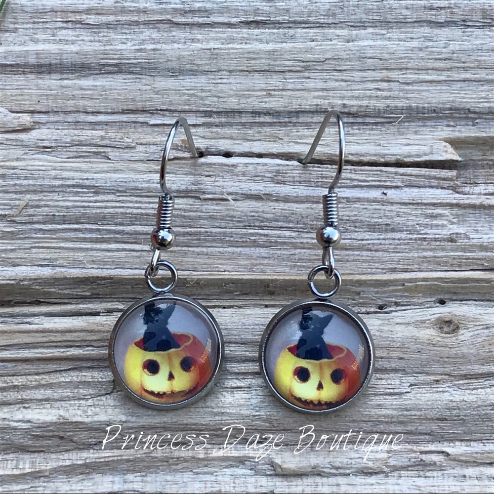 Black Cat Pumpkin Dangle Earrings